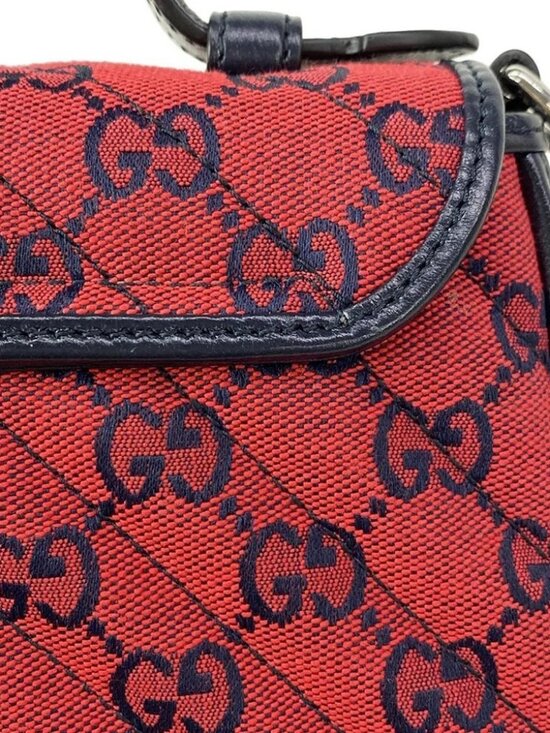 GUCCI GG Marmont mini top handle bag Red Navy Jacquard Leather Handbag main image 3